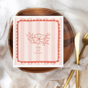 Floral Pink Botanical Stripe Wedding Napkin