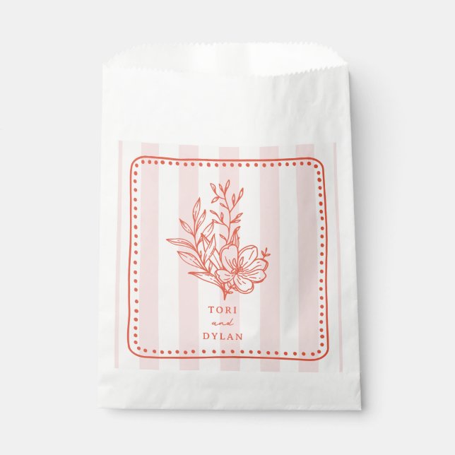 Floral Pink Bouquet Stripe Wedding Favour Bag (Front)
