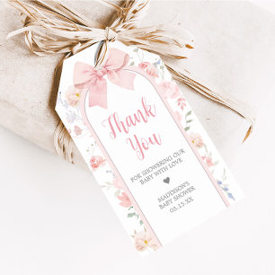 Floral Pink Bow Baby in Bloom Favor Tags