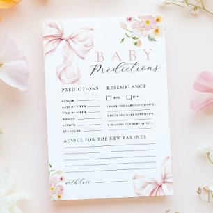 Floral Pink Bow Baby Shower Prediction Advice Game