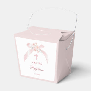 Floral Pink Bow Baptism Take Out Favor Box