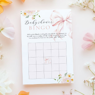 Floral Pink Bow Bloom Baby Shower Gift Bingo Game