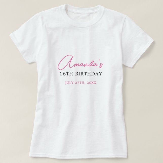 Floral Pink Bow Coquette Sweet 16 Birthday T-Shirt (Design Front)