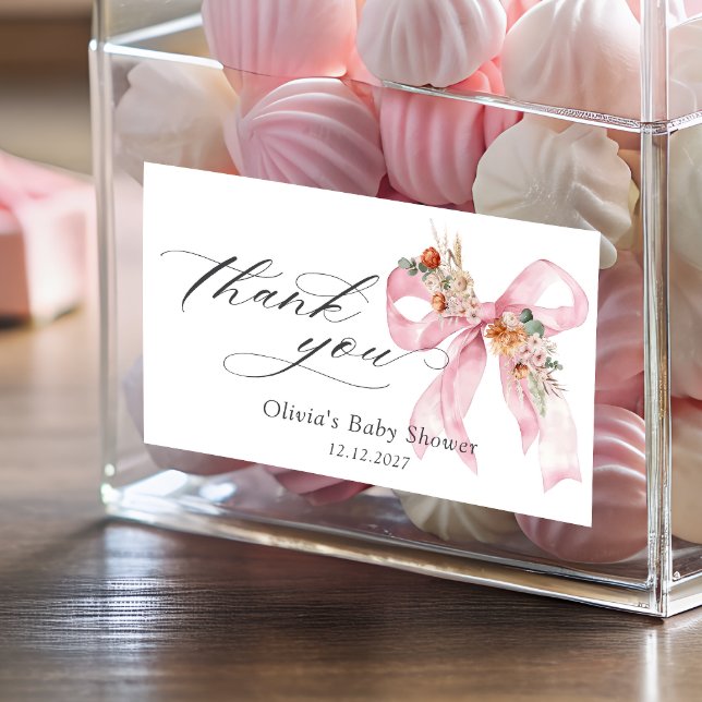Floral Pink Bow Elegant Baby Shower Thank you Sticker (Creator Uploaded)