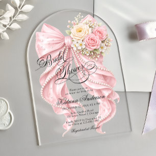 Floral Pink Bow Elegant Bridal Shower  Acrylic Invitations