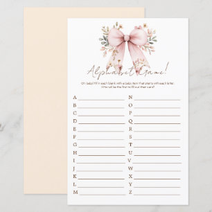 Floral Pink Bow Girl Baby Shower Alphabet