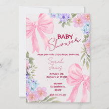 Floral Pink Bow Girl Baby Shower