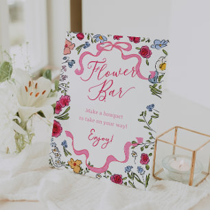 Floral Pink Bow She's Tying the Knot Flower Bar Pedestal Sign