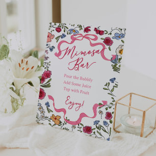Floral Pink Bow She's Tying the Knot Mimosa Bar Pedestal Sign