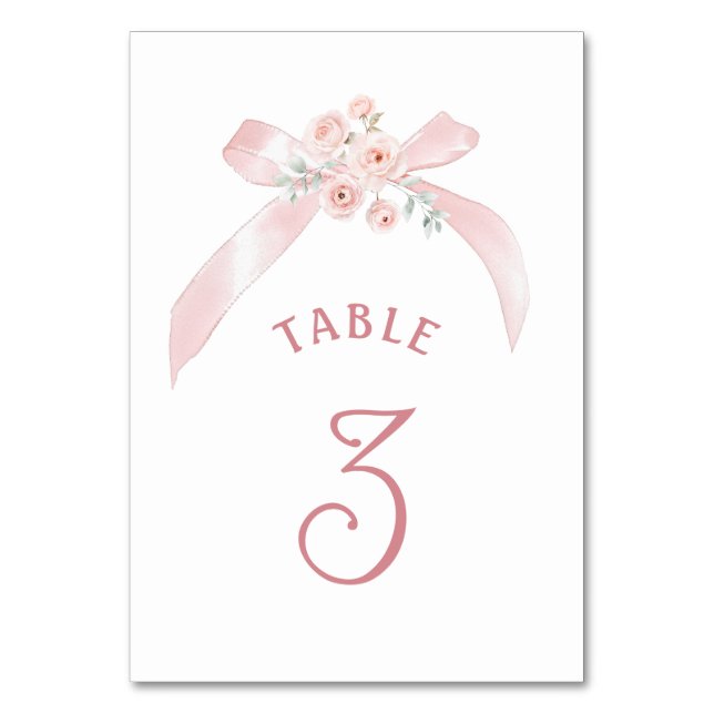 Floral Pink Bow Table Number (Front)
