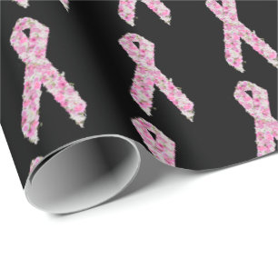 Floral Pink Breast Cancer Survivor Ribbon Wrapping Paper
