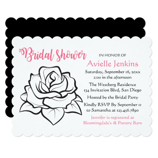Floral Pink Bridal Shower Black White Rose Flower Card