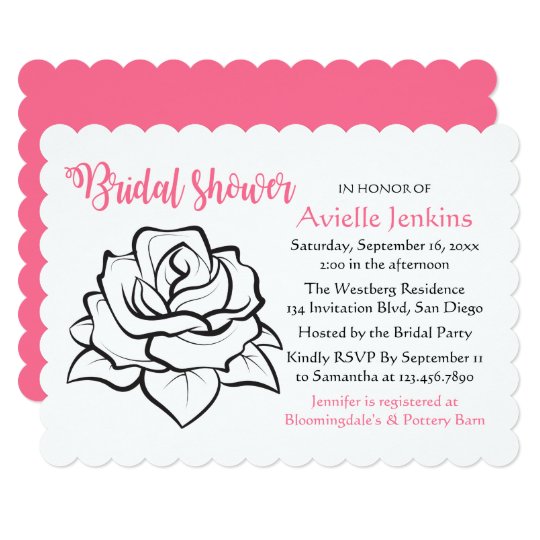 Floral Pink Bridal Shower Black White Rose Flower Card