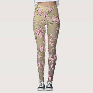 floral pink brown sakura flowers  leggings