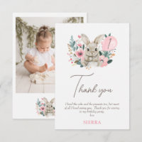 Floral Pink Bunny Birthday Thank You Card