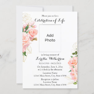 Floral Pink Celebration of Life Photo Invitation