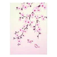 Floral Pink Cherry Blossom Butterflies