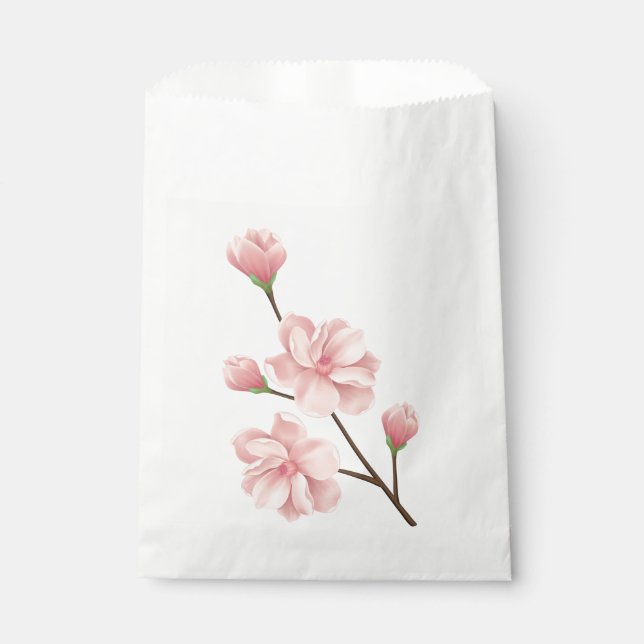 Floral Pink Cherry Blossom Wedding Party Favour Bag (Front)
