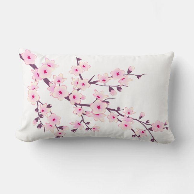 Floral Pink Cherry Blossoms Lumbar Pillow (Front)