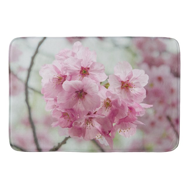 Floral Pink Cherry Blossoms Photography Bath Mat (Front)