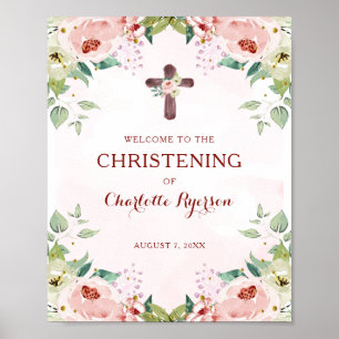 Floral Pink Christening Welcome Poster
