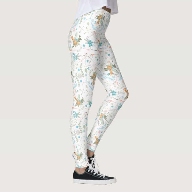 Floral Pink Coral Green Antler Arrow Pattern Leggings (Right)