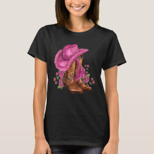 Floral Pink Cowgirl Boots And Hat Valentines Weste T-Shirt