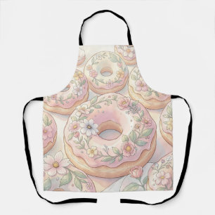 Floral Pink Doughnuts Pastel Illustration Apron