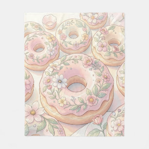 Floral Pink Doughnuts Pastel Illustration Fleece Blanket