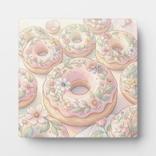Floral Pink Doughnuts Pastel Illustration Plaque