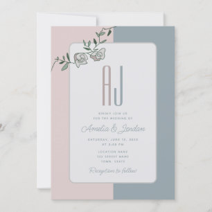 Floral Pink Dusty Blue Wedding Invitation