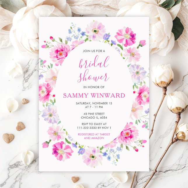 Floral Pink Flowers Bridal Shower Invitation (Creator Uploaded)