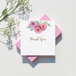 Floral Pink Flowers White Chic Thank You Card