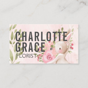 Floral Pink Flowers With Bunny Rabbit Personalized Business Card