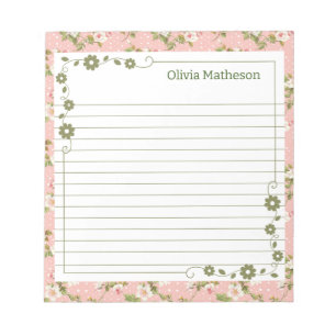Floral Pink Flowers with Green Accents Notepad