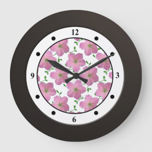 Floral Pink Garden Flower Modern Digits Large Clock