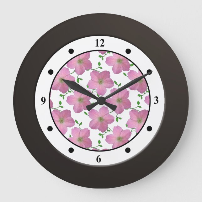 Floral Pink Garden Flower Modern Digits Large Clock (Front)