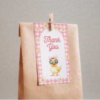Floral Pink Gingham Duck Birthday Tags