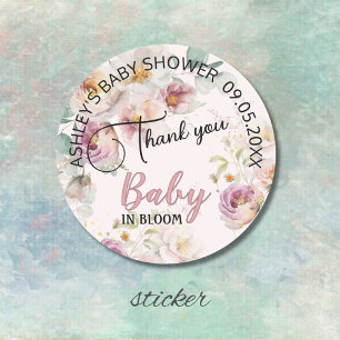 Floral Pink Girl Baby in Bloom Watercolor Classic Round Sticker