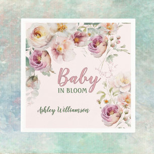 Floral Pink Girl Baby in Bloom Watercolor Napkin