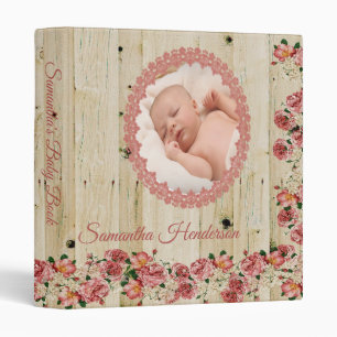 Floral Pink Girl Barnwood Baby Photo Album Binder