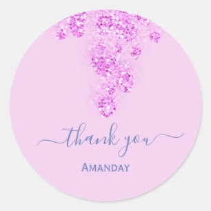 Floral. Pink Glitter Bridal Name Sweet16th Thank Classic Round Sticker