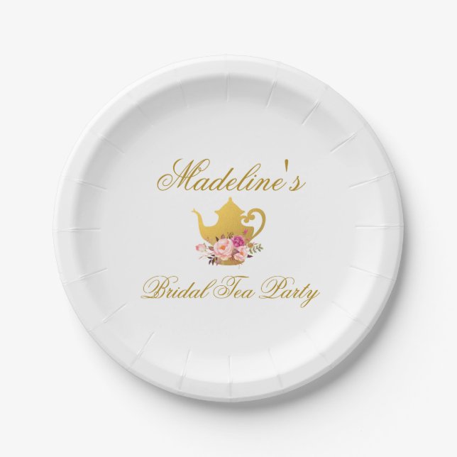 Floral Pink Gold Bridal Shower Tea Party Paper Plate (Front)