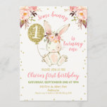 Floral Pink Gold Bunny 1st Birthday Invitation<br><div class="desc">Floral Pink Gold Bunny 1st Birthday Invitation

Cute bunny and faux gold glitter balloon first birthday invitation for a baby girl.  This design also features various floral arrangements and some faux gold dots.  This is a sweet design for your little girls very first birthday party.</div>