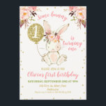 Floral Pink Gold Bunny 1st Birthday Invitation<br><div class="desc">Floral Pink Gold Bunny 1st Birthday Invitation

Cute bunny and faux gold glitter balloon first birthday invitation for a baby girl.  This design also features various floral arrangements and some faux gold dots.  This is a sweet design for your little girls very first birthday party.</div>
