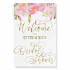 Floral Pink Gold Calligraphy Bridal Shower Welcome