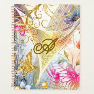Floral Pink Gold Fairy Bird Butterfly Monogrammed  Planner