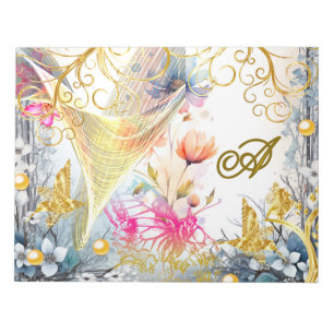 Floral Pink Gold Fairy Bird Butterfly Scrapbooking Notepad