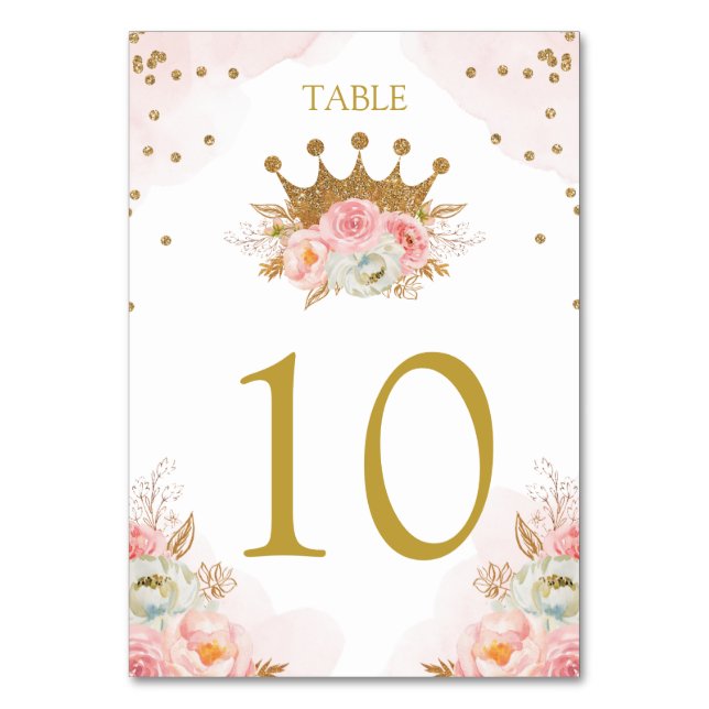 Floral Pink & Gold Princess Royal Table number (Front)