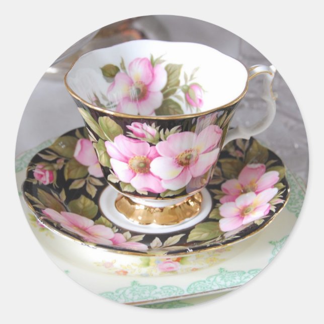 Floral Pink & Gold Teacup Stickers (Front)